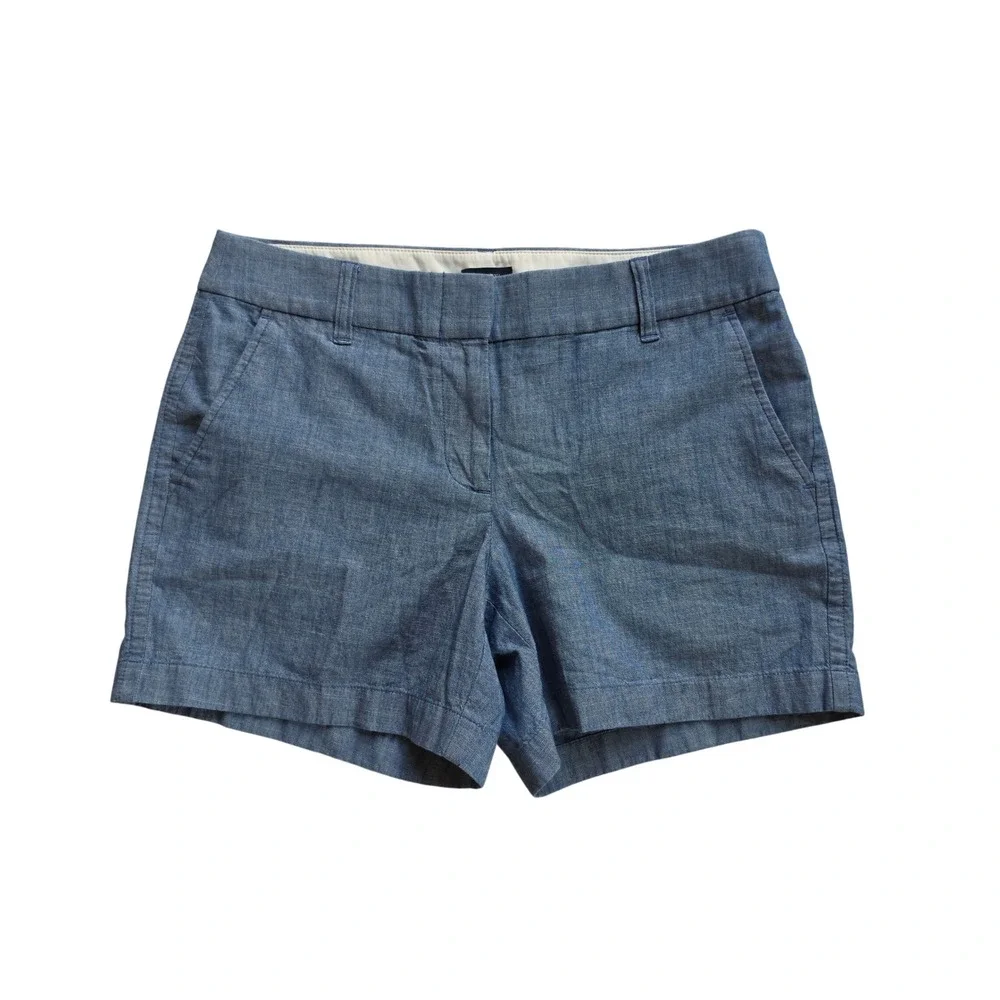 J. Crew Womens 5 Inch Classic Chambray Shorts Blue Cotton AY431 Size 6